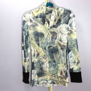 O 3322 Collection Top Klippa Cowl Neck Printed Long Sleeve‎ Top Size 2